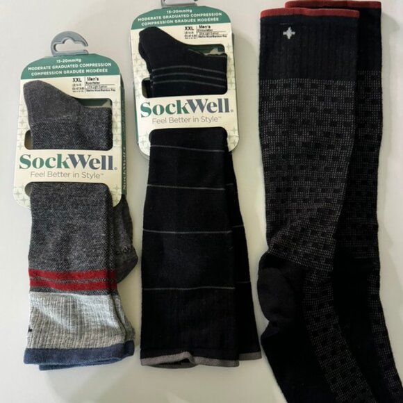 NWT 3 Pr SockWell Men's Moderate Graduated Compression Socks-Merino Wool Sz XXL - Picture 1 of 6